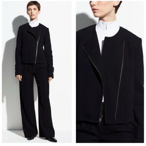 Vince Asymmetrical Knit Moto Cotton Blend Jacket